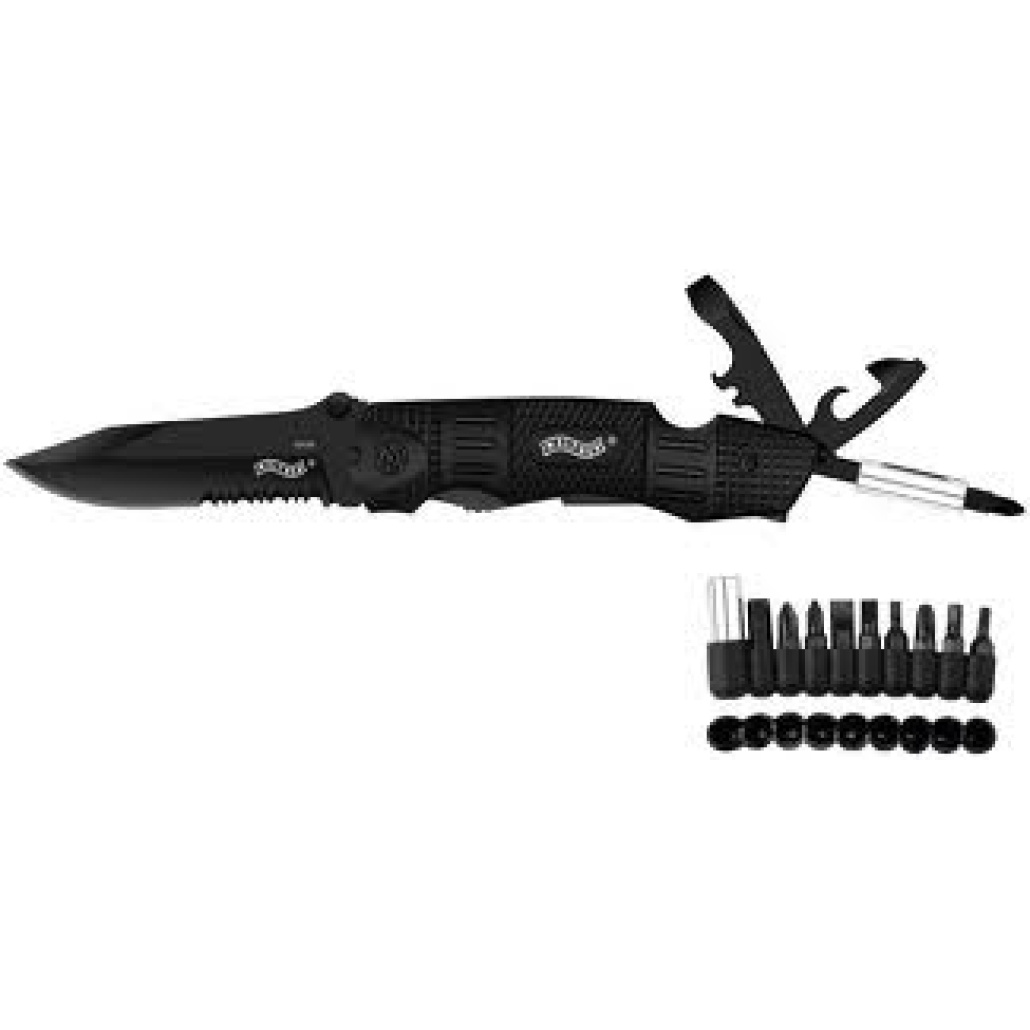 Fällkniv Multitång Walther Multi En kombination av en taktisk kniv och flera verktyg. Både en funktionell kniv och multitång.