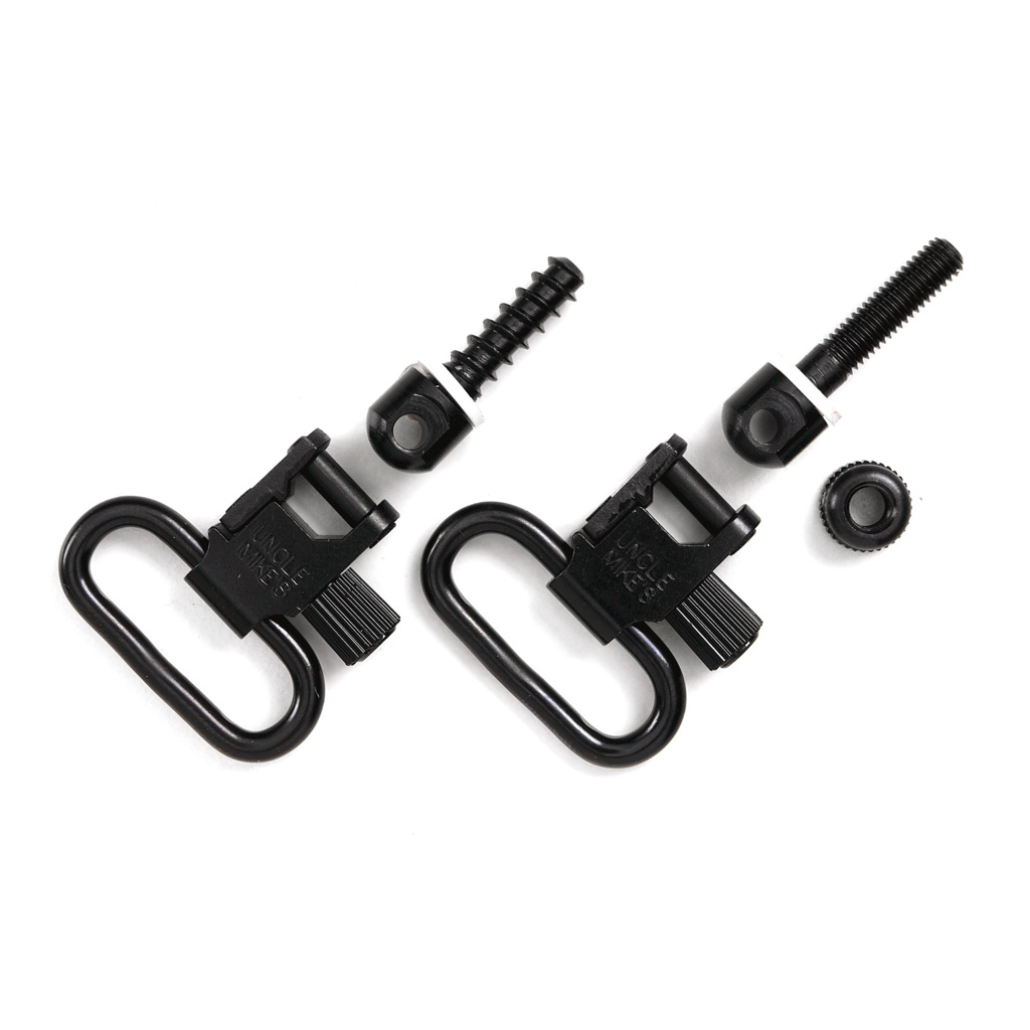Uncle Mike´s Rembygel "Machine screw type" QD 115 1" Svart Komplett kit med rembygelfästen (swivelstuds) med bakre träskruv och främre maskinskruv.