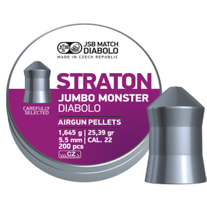 JSB Straton Jumbo Monster är spetsnosiga diaboler utformade för att ge bästa möjliga penetration. Vikt 1,645 g Kaliber .22 / 5,5mm