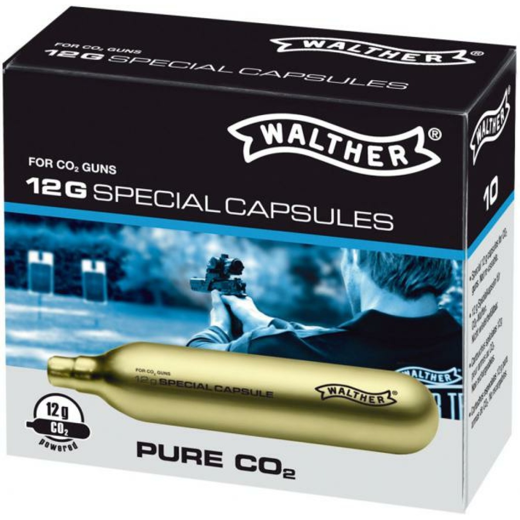 WALTHER Premium Kolsyrepatroner 12g Högsta kvalité, välkänd tillverkare! 10-pack med CO2-patroner (kolsyrepatroner). Maxtryck 57bar (20°C).