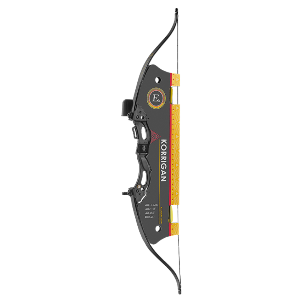 EK Korrigan Recurve 20lbs en ungdomsbåge med en dragvikt på 15-20 LBS. Pilhylla,Pinnsikte,Pilkoger för fyra pilar,Finger Tab,Armskydd,2st 26" glasfiberpilar