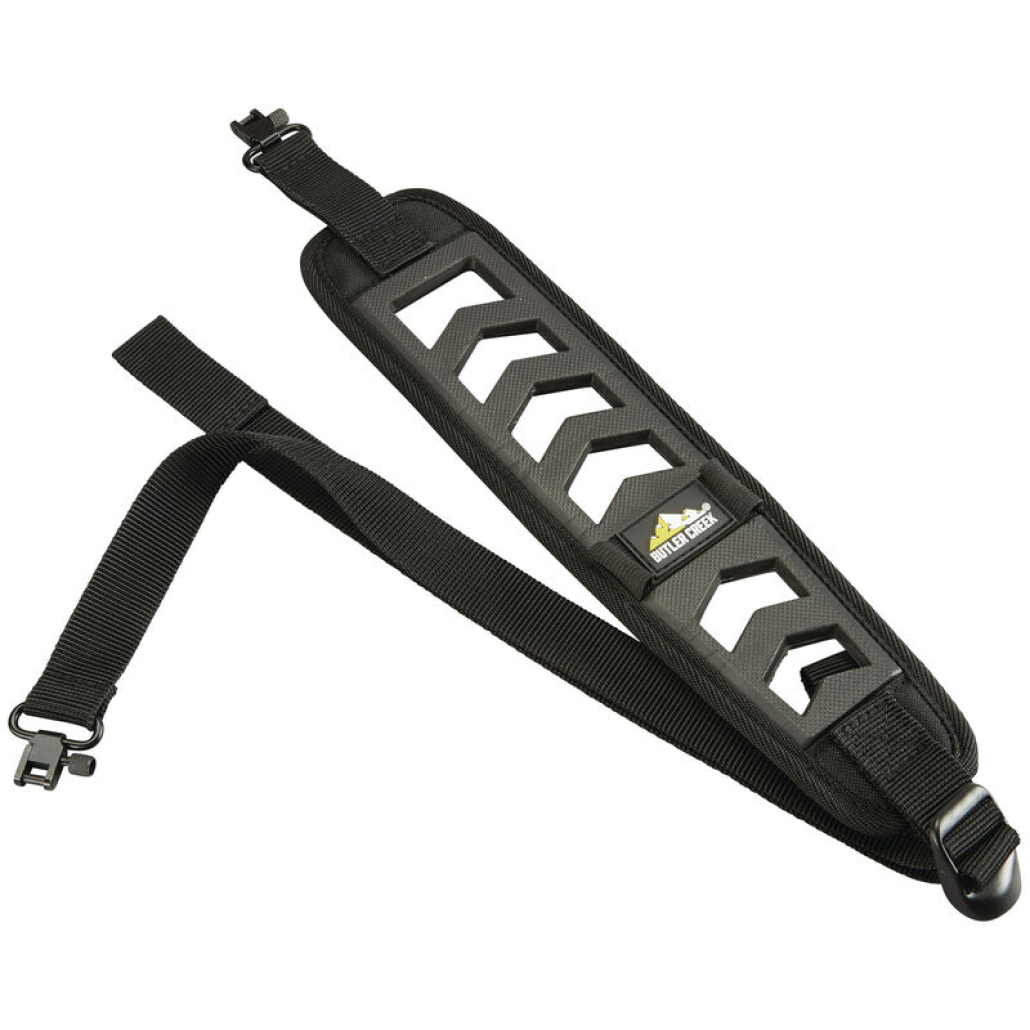 Butler Creek Featherlight Black rembyglar ingår, denna vapenremmen erbjuder en bra andningsförmåga, ordentligt fäste på axeln och en smidig komfort.