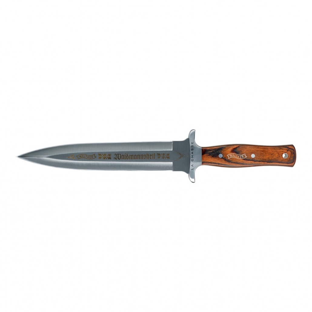 Stickkniv Walther La Chasse Boar Hunter Dubbelslipad, Vikt  400 g, Totallängd  377mm, Blad  440C, Bladlängd  240 mm, Slida  Läder, Greppmaterial  Pakkawood!