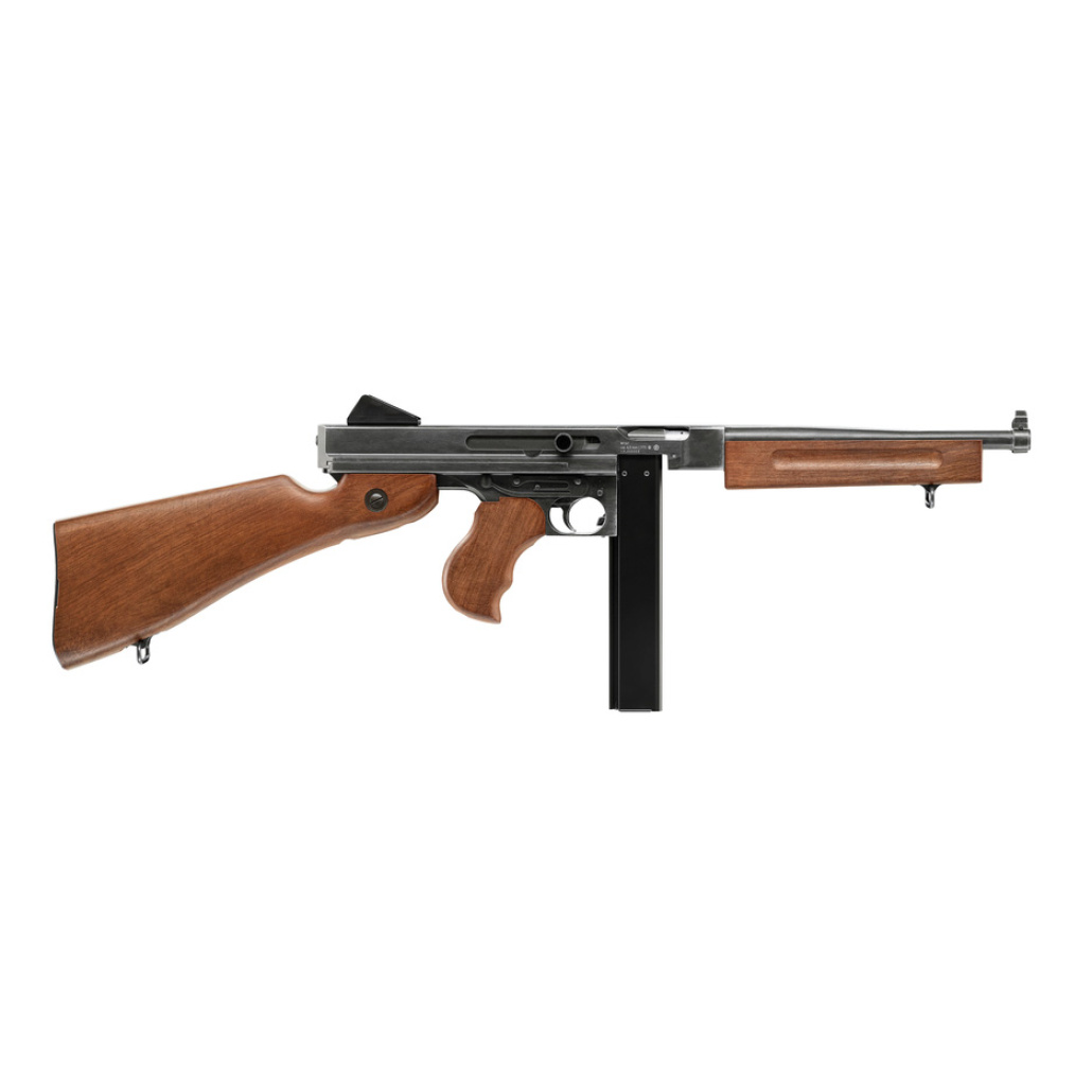 Legends M1A1 Legendary Co2 en mycket imponerade helautomatisk kulsprutepistol med 30 skotts magasin för stålrundkulor. Skjutglädjenivå extremt hög ! ! !