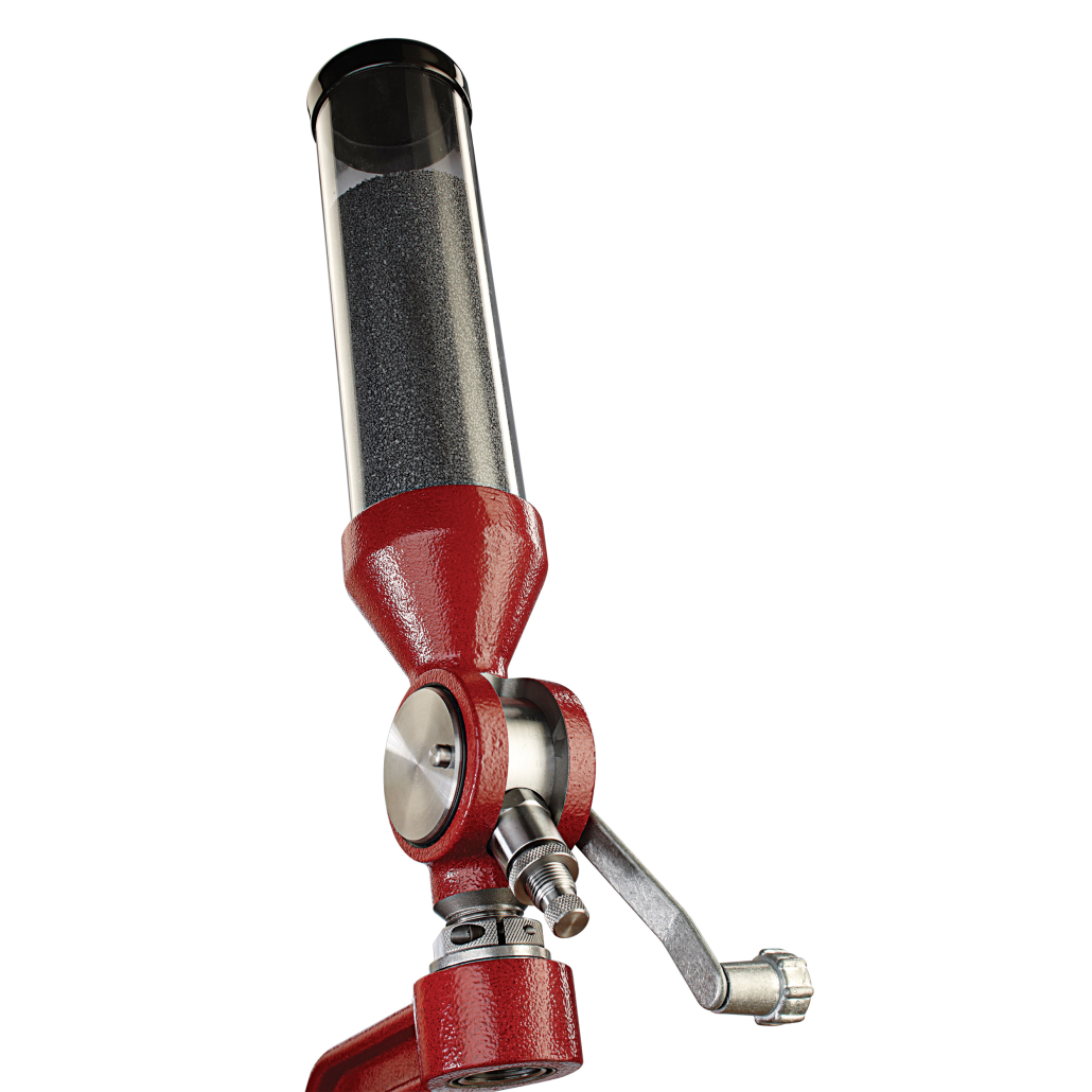 Hornady Lock-N-Load Powder Measure, can handle charges of .5 to 265 grains of powder when paired with the appropriate insert and rotor.