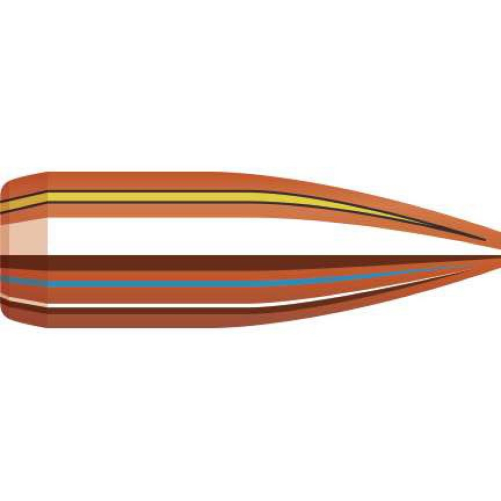 Hornady Match Bullets 22 med en strömlinjeformad boattaildesign som ger hög ballistisk koefficient för flack kulbana och liten vindavdrift.