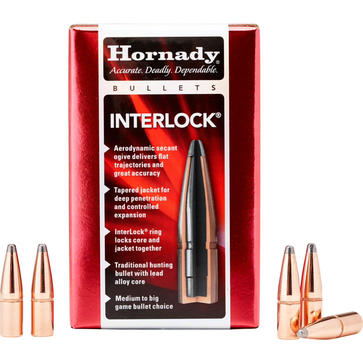 Hornady InterLock Rifle Bullets 8MM en traditionell blykula med kontrollerad expansion. En av de mest ballistiskt effektiva kulor som någonsin utvecklats