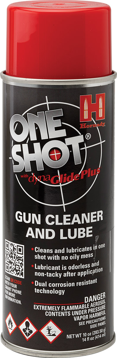 Hornady, One Shot AErosol Spray Gun Cleaner a revolutionary formula developed to prevent firearm malfunctions caused by a buildup of lubricants and grime.