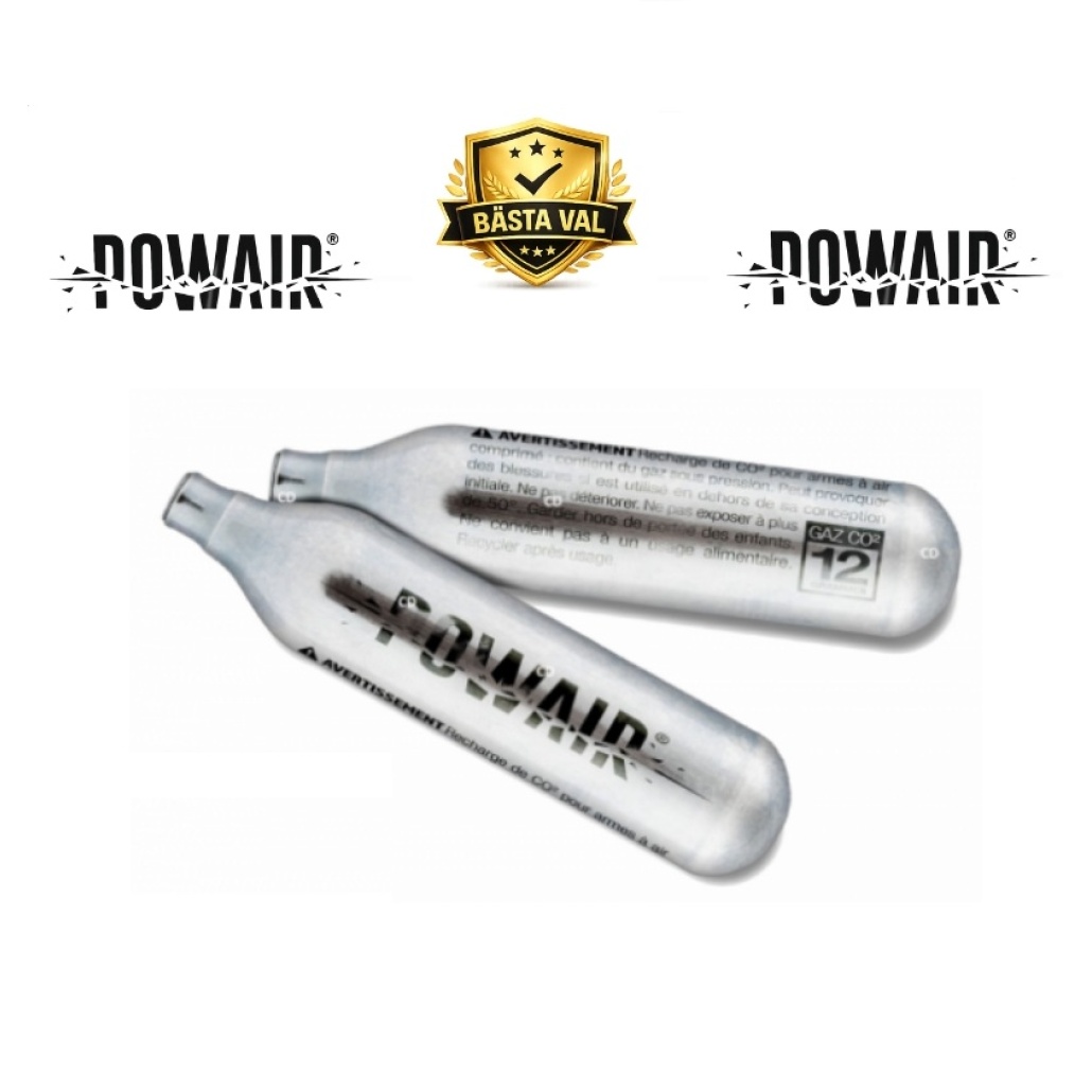 POWAIR Kolsyrepatroner 12g 10-pack Co2 PREMIUM kvalité till ett lågt pris, med maxtryck 57bar (20°C) en bra och prispressad produkt dessutom!