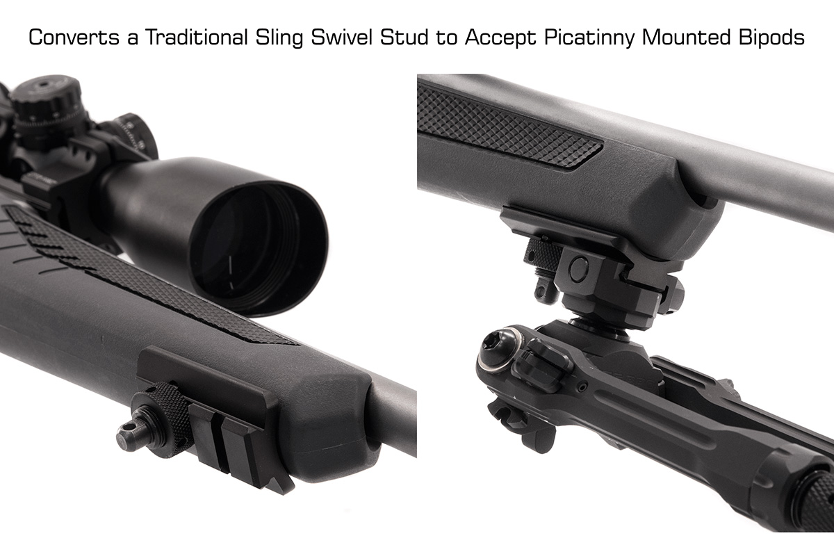 Swivel-fäste Benstöd Lasersikte Eftersökslampa En praktisk skena fäster mot gevärskolvens främre rembygelfäste i framstocken på vapnet.