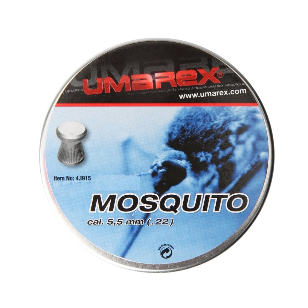 Umarex Mosquito 5,5mm är en populär diabol/kula! Jämna, fina och prisvärda diaboler med plattnos / Wadcutter. Ammunitionsvikt 0,83g.