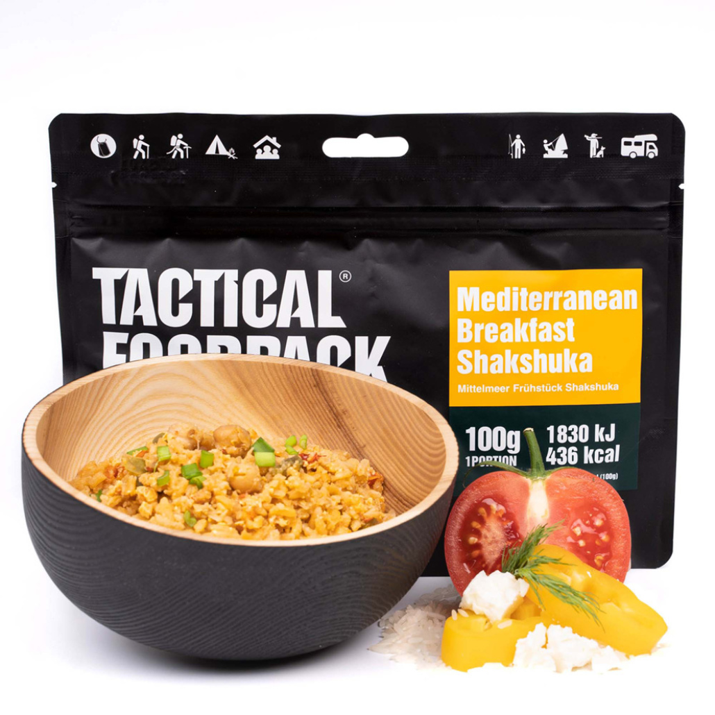 Tactical Foodpack Mediterrenean Breakfast Shakshuka En utsökt medelhavs frukost med kikärter och ägg. Den är full av energi men utan kött.