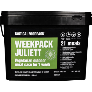 Tactical Foodpack WeekPack Juliett vegetariskt kombinationspaket för 1 vecka för 1 person. Inkluderar totalt 21 måltider 100 % naturliga!