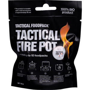 Tactical Foodpack Tactical Fire Pot räcker för att värma upp till 10 TF-måltider. Baserat på bioetanol. Ingen aska, rök och störande lukt.