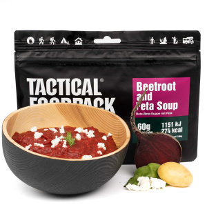 Tactical Foodpack Beetroot and Feta Soup Färgglad och nyttig rödbetssoppa innehåller fetaost. Den är både läcker och krämig. 100% naturlig.