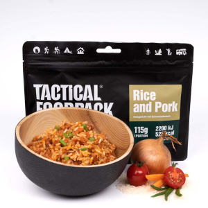 Tactical Foodpack Rice and Pork Risrätt i tomatsås med fläsk och olika grönsaker. 100% naturlig utan konserveringsmedel eller tillsatser.