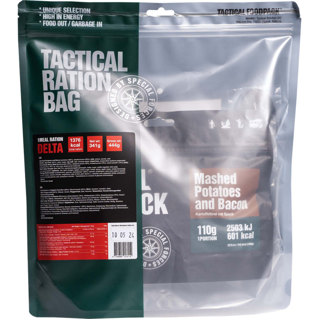 Tactical Foodpack 1 Meal Ration Delta Är designade för kortare utmaningar. Det ingår en måltid, olika snacks och en energidryck.