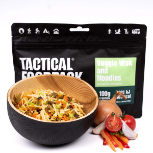 Tactical Foodpack Veggie Wok and Noodles speciellt utvecklad för veganer. Innehåller nödvändiga näringsämnen och har ett högt kalorivärde!