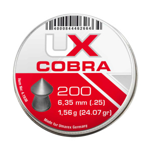 Diabol UX Cobra .25 Ny spetsnoskula från Umarex i kalibern 6,35mm, Kulvikt 1,56g 24,07 grain, Kommer i en förpackning om 200st diaboler/ask.