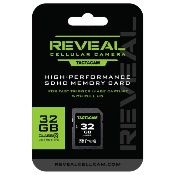 Reveal X 32 GB SD Card Tactacam Reveal 32GB SD minneskort är ett högpresterande minneskort med SDHC UHS-I 90MB/s.