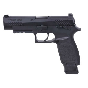 Sig Sauer ProForce P320-M17 Denna avancerade pistol är en kopia av amerikanska arméns tjänstepistol.  Pistolen har polymergrepp och metall slide. Tack vare picatinnyskenan  kan lasersikte eller lampa monteras på pistolen. 