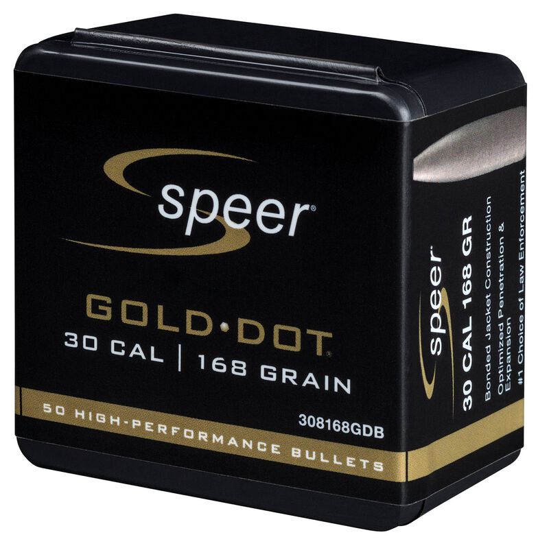 Speer Gold Dot Bullets senaste tillskottet till alla handladdare, BC (G1) .572 / SD 0,253 Kulvikt: 10,88 g / 168 grains Kaliber: 30 Cal. / .308