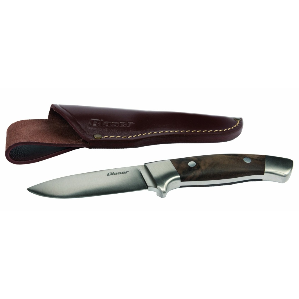 Blaser Jaktkniv fast blad med fast droppoint-blad, Fulltånge-konstruktion för hög stabilitet, Levereras med läderslida, 440C knivstål, Snygg och robust!