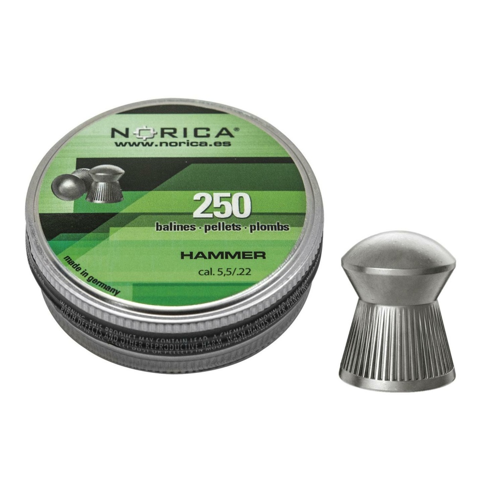 Norica Hammer .22 är en medeltung, rundnosad diabol med räfflad kjol för plinking, hobbyskytte och CO2 luftvapen på medellånga avstånd.
