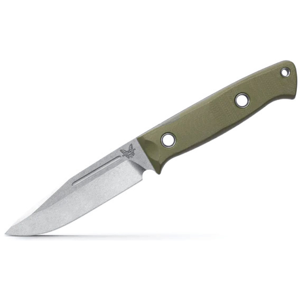 Benchmade 163-1 Bushcrafter tålig överlevnadskniv som gör sig bäst i vildmarken. Ett 23cm premiumblad som klarar alla uppgifter, ett vädertåligt G10 handtag