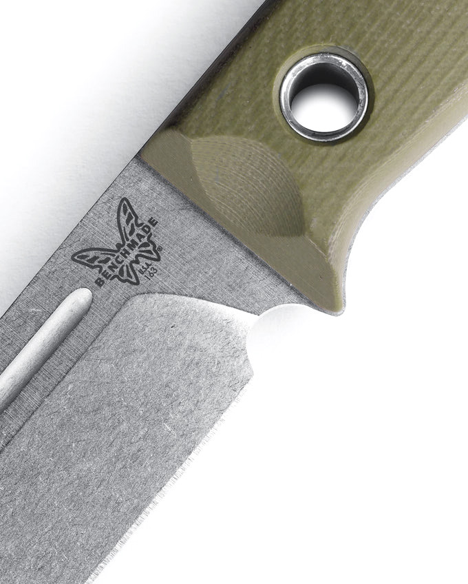 Benchmade 163-1 Bushcrafter tålig överlevnadskniv som gör sig bäst i vildmarken. Ett 23cm premiumblad som klarar alla uppgifter, ett vädertåligt G10 handtag