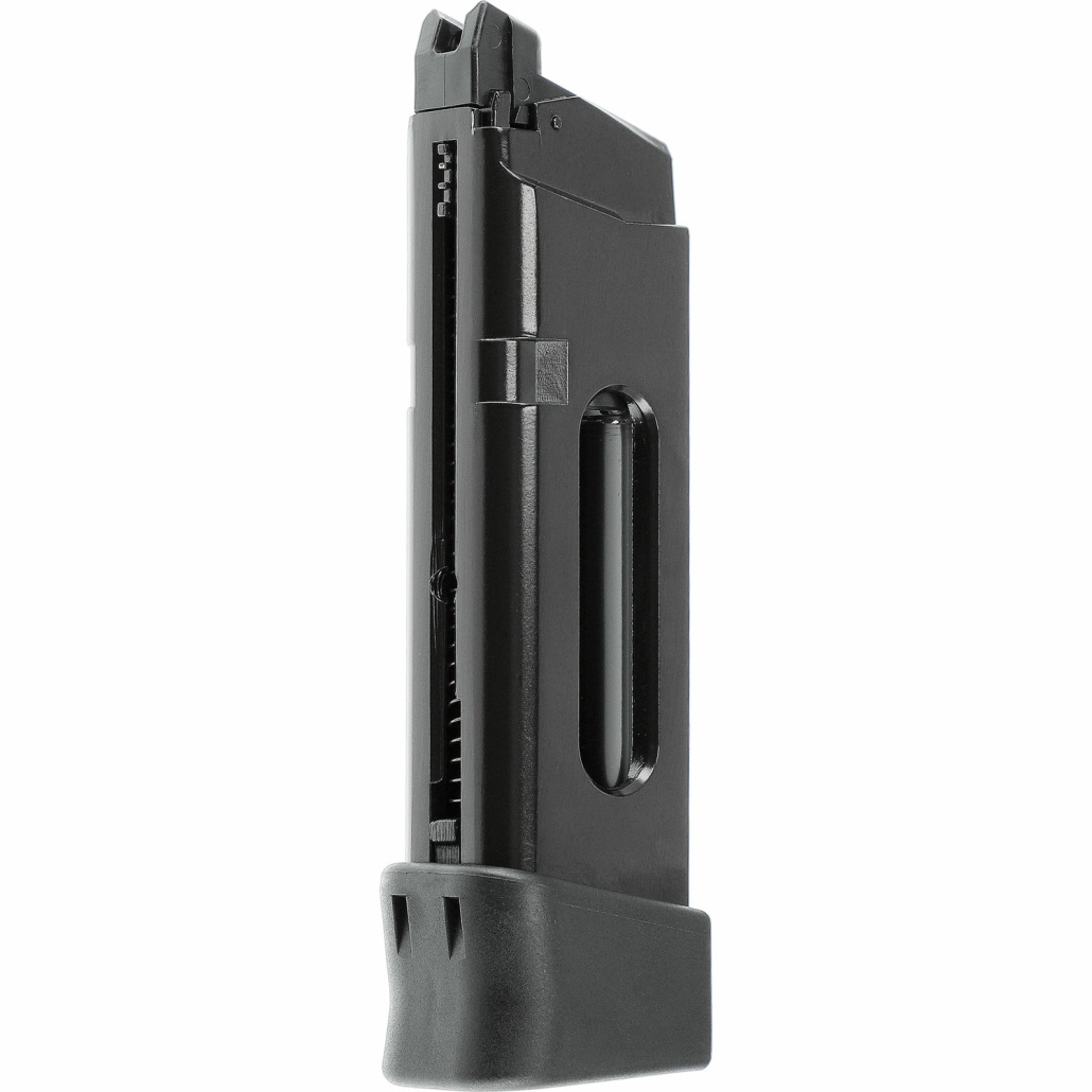Glock 19 Gen5 MOS Magasin 4.5mm är ett 17-skotts magasin som passar till  FP5.8460 Glock 19 Gen5 MOS CO2 4,5mm BB i vårt sortiment! Magasinet laddas med 17st stålrundkulor bb´s