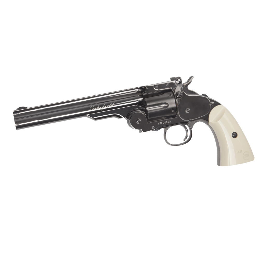 ASG SCHOFIELD Revolver 6" BB´s Stålrundkulor en klassiker när det kommer till western revolvrar, revolvern är så snarlik den skarpa krutmodellen som det går att komma! Detta är en av de absolut mest välgjorda luftpistolerna i sortimentet!