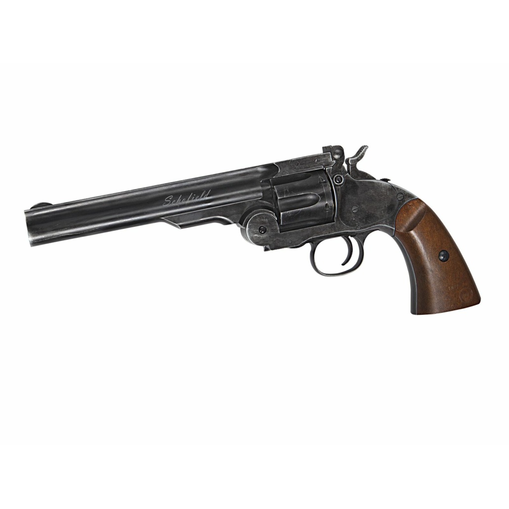 REVOLVER SCHOFIELD BLACK FULL METAL 4.5mm diaboler 6" CO2 är en kolsyredriven luftpistol i fullmetall som levererar enastående realism, tyngd och precision.