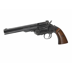 REVOLVER SCHOFIELD BLACK FULL METAL 4.5mm diaboler 6" CO2 är en kolsyredriven luftpistol i fullmetall som levererar enastående realism, tyngd och precision.