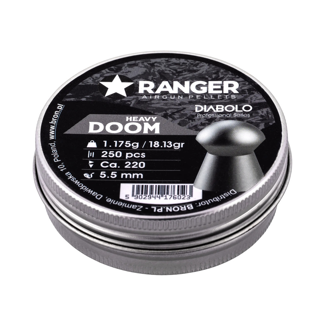 Ranger Heavy Doom 5.5mm .22 Professional en rundnosad kula, designade för användare som kräver maximal energieffektivitet på korta och medellånga avstånd. Idealisk för fritids- och träningsskytte med kraftfulla PCP- eller fjäderdrivna luftgevär.