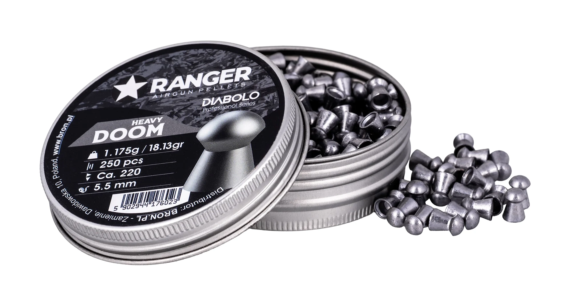 Ranger Heavy Doom 5.5mm .22 Professional en rundnosad kula, designade för användare som kräver maximal energieffektivitet på korta och medellånga avstånd. Idealisk för fritids- och träningsskytte med kraftfulla PCP- eller fjäderdrivna luftgevär.