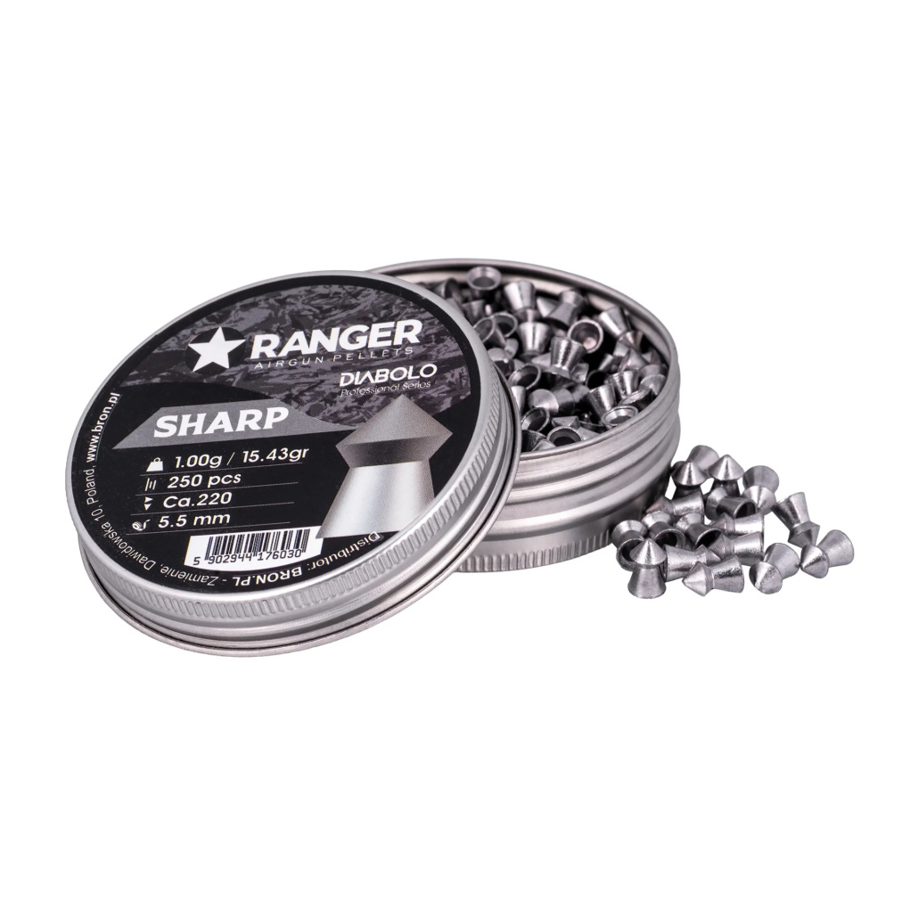 Ranger Sharp 5.5mm .22 1.0g 15.43grain Professional Series är en spetsnosad diabol kula med slät kjol. Den spetsnosiga konstruktionen ger utmärkta aerodynamiska fördelar samt även hög penetration, för kort till medellångt skytte.