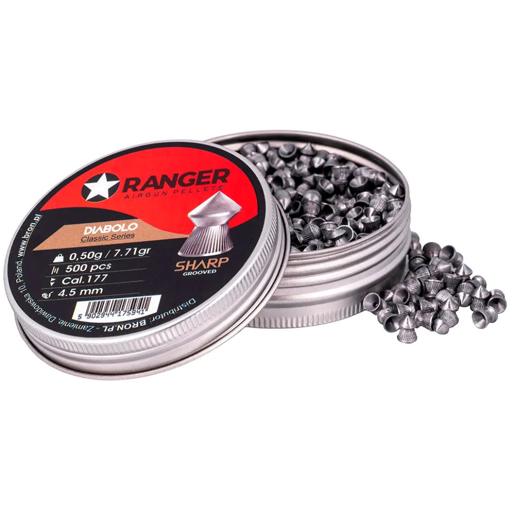 Ranger Spetsdiabol 4.5mm .177 0.50g 7.71grain Classic Series, spetsnosad diabol kula med räffling på kjolen. Den spetsnosiga konstruktionen ger utmärkta aerodynamiska fördelar samt även hög penetration, för kort till medellångt skytte. 