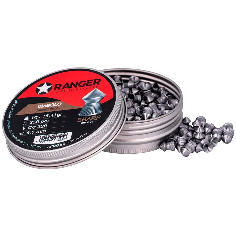 Ranger Spetsdiabol 5.5mm .22 1.0g 15.43grain Classic Series, spetsnosad diabol kula med räffling på kjolen.Den spetsnosiga konstruktionen ger utmärkta aerodynamiska fördelar samt även hög penetration, för kort till medellångt skytte.